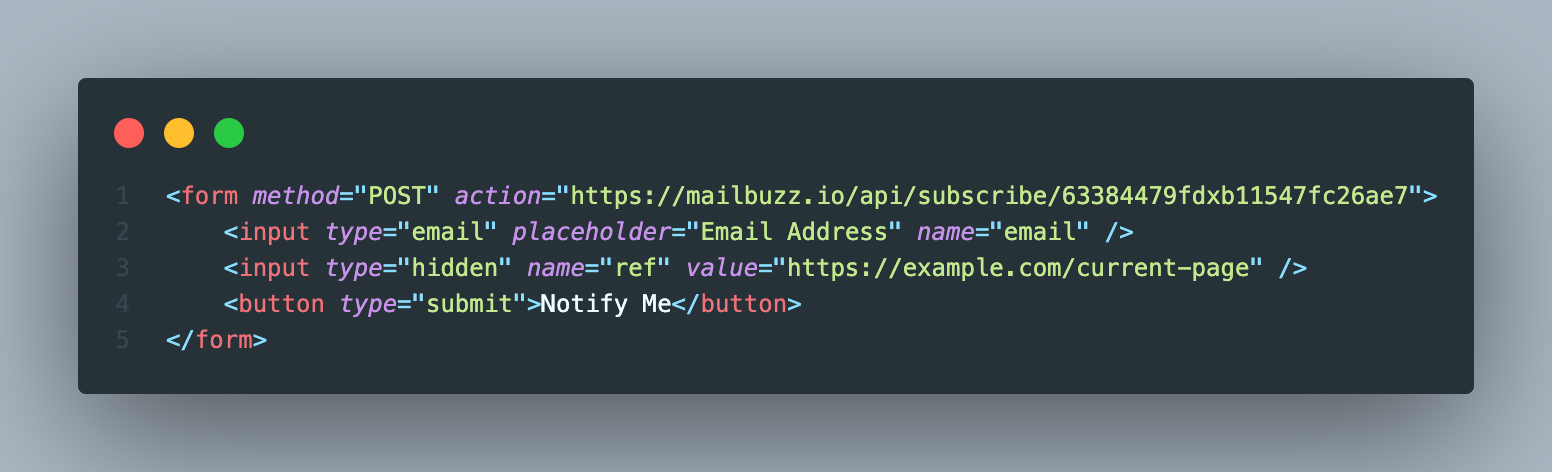 Code for adding mailbuzz